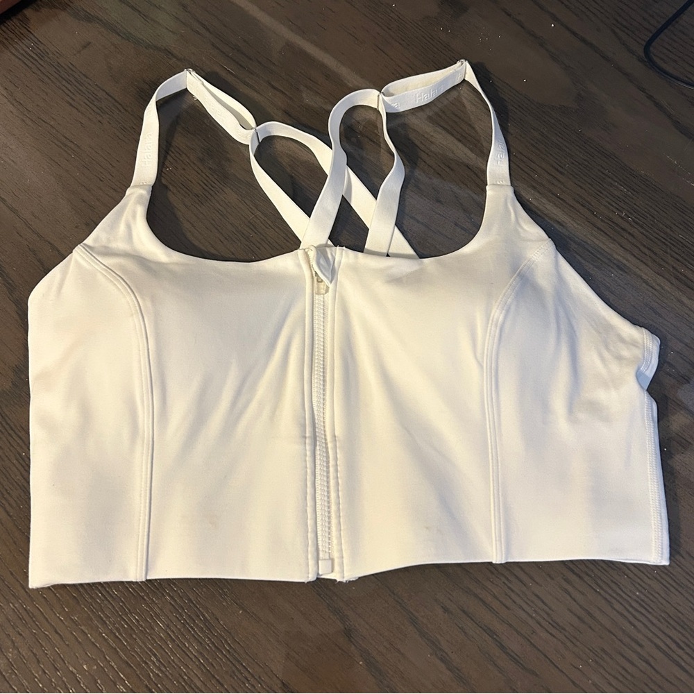 Halara White Zip-Up Sports Bra
